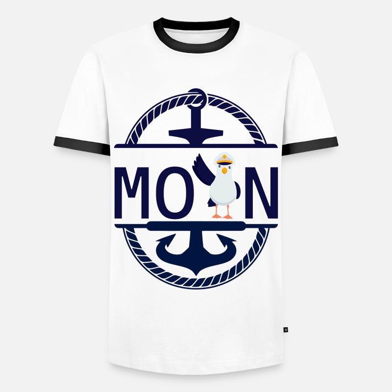 Moin Möwe und Schiff Anker - Männer Kontrast-T-Shirt - Weiß/Schwarz