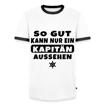So gut kann nur ein Kapitän aussehen - Männer Kontrast-T-Shirt - Weiß/Schwarz - Vorne - AI Model Female 172 light (172cm) & AI Model Male 178 dark (178cm)