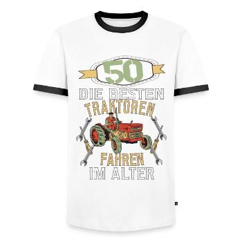 50 Geburtstag Traktor Treker Bauer Trecker Rentner - Männer Kontrast-T-Shirt - Weiß/Schwarz - Vorne - AI Model Female 172 light (172cm) & AI Model Male 178 dark (178cm)