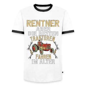 Rentner Geburtstag Traktor Treker Bauer Trecker - Männer Kontrast-T-Shirt - Weiß/Schwarz - Vorne - AI Model Female 172 light (172cm) & AI Model Male 178 dark (178cm)