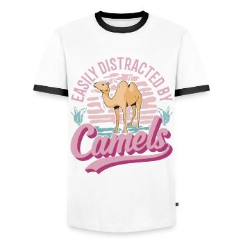Easily distracted by Camels Big Camel Camel - Men's Ringer Shirt - white/black - Front - AI Model Female 172 light (172cm) & AI Model Male 178 dark (178cm)