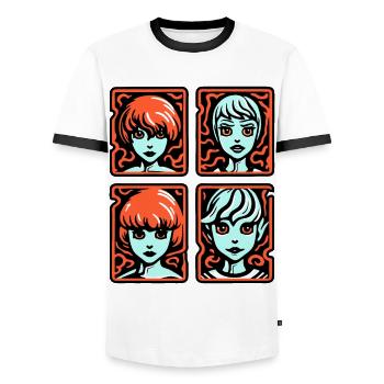 Cartoon Manga Anime Girl: 4 Portraits - Men's Ringer Shirt - white/black - Front - AI Model Female 172 light (172cm) & AI Model Male 178 dark (178cm)