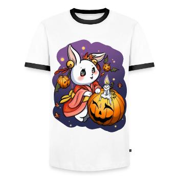 Lapin Obon mignon - T-shirt contrasté Homme - blanc/noir - Devant - AI Model Female 172 light (172cm) & AI Model Male 178 dark (178cm)