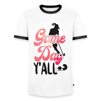 Field Hockey Game Day Y'All - Men's Ringer Shirt - white/black - Front - AI Model Female 172 light (172cm) & AI Model Male 178 dark (178cm)