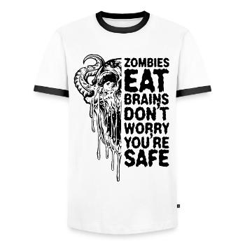 Zombies Fressen Gehirn Keine Sorge Du Bist Sicher - Männer Kontrast-T-Shirt - Weiß/Schwarz - Vorne - AI Model Female 172 light (172cm) & AI Model Male 178 dark (178cm)