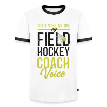 Entraîneur de hockey sur gazon, ne me faites pas - T-shirt contrasté Homme - blanc/noir - Devant - AI Model Female 172 light (172cm) & AI Model Male 178 dark (178cm)