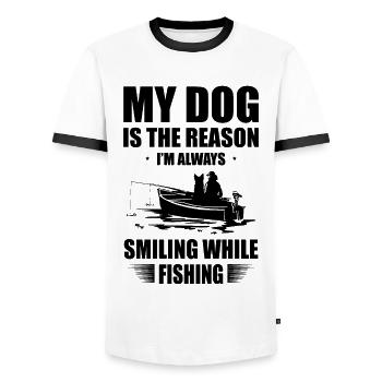 Fishing Dog Owners Dog Lovers Perfect Fishing Funn - Men's Ringer Shirt - white/black - Front - AI Model Female 172 light (172cm) & AI Model Male 178 dark (178cm)