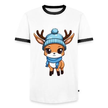Deer Winter Comic - Men's Ringer Shirt - white/black - Front - AI Model Female 172 light (172cm) & AI Model Male 178 dark (178cm)