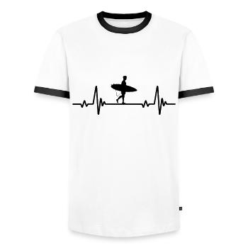 Heartbeat Surfer Surfing Surfing ECG - Men's Ringer Shirt - white/black - Front - AI Model Female 172 light (172cm) & AI Model Male 178 dark (178cm)