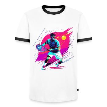Tennis - Männer Kontrast-T-Shirt - Weiß/Schwarz - Vorne - AI Model Female 172 light (172cm) & AI Model Male 178 dark (178cm)