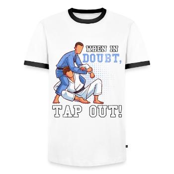 When in doubt tap out - Men's Ringer Shirt - white/black - Front - AI Model Female 172 light (172cm) & AI Model Male 178 dark (178cm)