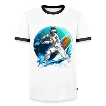 Tennis - Männer Kontrast-T-Shirt - Weiß/Schwarz - Vorne - AI Model Female 172 light (172cm) & AI Model Male 178 dark (178cm)