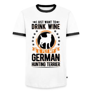 German Hunting Terrier and Wine - Men's Ringer Shirt - white/black - Front - AI Model Female 172 light (172cm) & AI Model Male 178 dark (178cm)