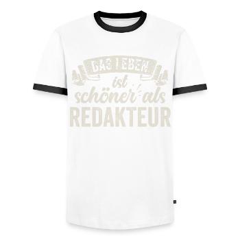 Lustige Redakteur Journalist Zeitung Medien Arbeit - Männer Kontrast-T-Shirt - Weiß/Schwarz - Vorne - AI Model Female 172 light (172cm) & AI Model Male 178 dark (178cm)