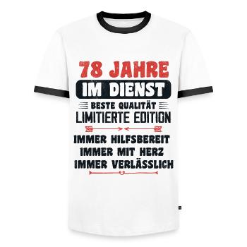 78 Jahre im Dienst 78 Jähriges Dienstjubiläum - Männer Kontrast-T-Shirt - Weiß/Schwarz - Vorne - AI Model Female 172 light (172cm) & AI Model Male 178 dark (178cm)