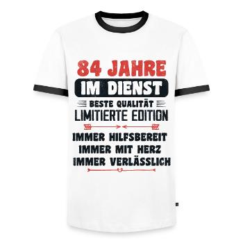 84 Jahre im Dienst 84 Jähriges Dienstjubiläum - Männer Kontrast-T-Shirt - Weiß/Schwarz - Vorne - AI Model Female 172 light (172cm) & AI Model Male 178 dark (178cm)