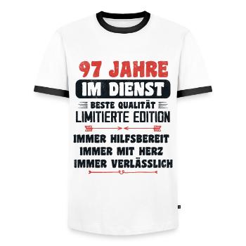 97 Jahre im Dienst 97 Jähriges Dienstjubiläum - Männer Kontrast-T-Shirt - Weiß/Schwarz - Vorne - AI Model Female 172 light (172cm) & AI Model Male 178 dark (178cm)