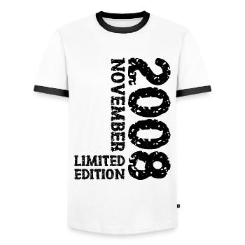 2008 Novembre Édition Limitée 15e Anniversaire Décoration - T-shirt contrasté Homme - blanc/noir - Devant - AI Model Female 172 light (172cm) & AI Model Male 178 dark (178cm)