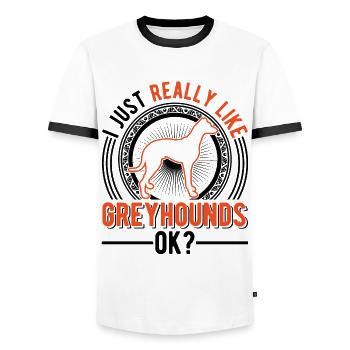 Ich mag einfach Windhunde Greyhound Galgo - Männer Kontrast-T-Shirt - Weiß/Schwarz - Vorne - AI Model Female 172 light (172cm) & AI Model Male 178 dark (178cm)