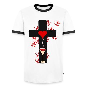 Rituel Occulte Croix Dark Halloween Satan Vaudou - T-shirt contrasté Homme - blanc/noir - Devant - AI Model Female 172 light (172cm) & AI Model Male 178 dark (178cm)