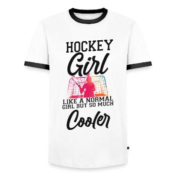 Hockey Sur Gazon Hockey Fille Comme Un - T-shirt contrasté Homme - blanc/noir - Devant - AI Model Female 172 light (172cm) & AI Model Male 178 dark (178cm)