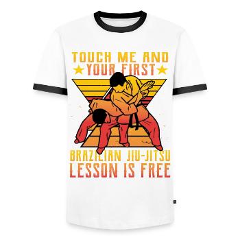 Touch me and your first Brazilian Jiu-Jitsu - Männer Kontrast-T-Shirt - Weiß/Schwarz - Vorne - AI Model Female 172 light (172cm) & AI Model Male 178 dark (178cm)