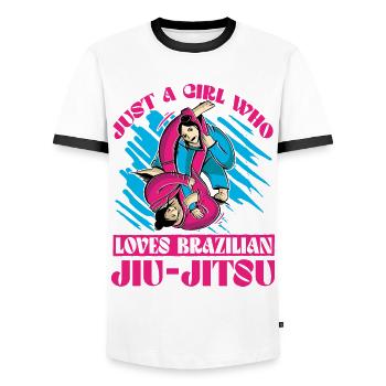 Juste une fille qui aimeJiu-jitsu brésilien - T-shirt contrasté Homme - blanc/noir - Devant - AI Model Female 172 light (172cm) & AI Model Male 178 dark (178cm)
