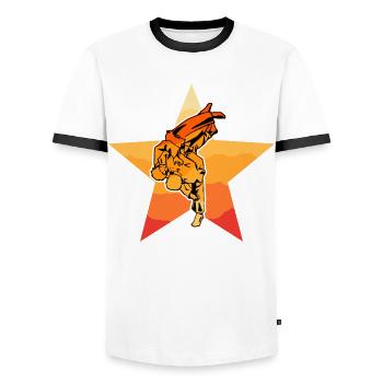 Brazilian Jiu-Jitsu - Men's Ringer Shirt - white/black - Front - AI Model Female 172 light (172cm) & AI Model Male 178 dark (178cm)