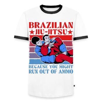 Jiu-Jitsu brésilien parce que vous pourriez manquer de - T-shirt contrasté Homme - blanc/noir - Devant - AI Model Female 172 light (172cm) & AI Model Male 178 dark (178cm)