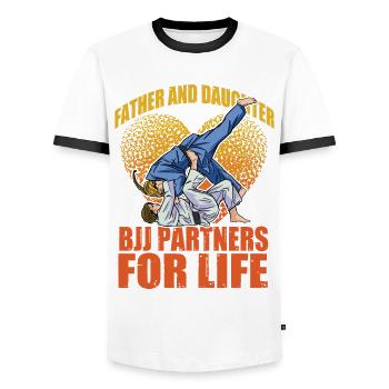 Père et fille BJJ Partenaires pour la vie - T-shirt contrasté Homme - blanc/noir - Devant - AI Model Female 172 light (172cm) & AI Model Male 178 dark (178cm)