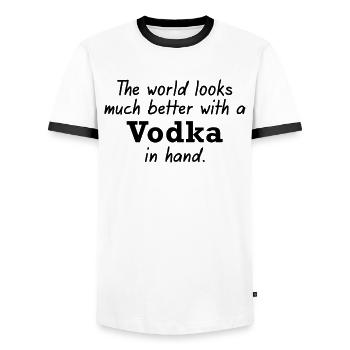 Vodka for a better world - Men's Ringer Shirt - white/black - Front - AI Model Female 172 light (172cm) & AI Model Male 178 dark (178cm)