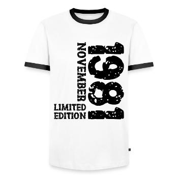 1981 novembre édition limitée 42e anniversaire décoration - T-shirt contrasté Homme - blanc/noir - Devant - AI Model Female 172 light (172cm) & AI Model Male 178 dark (178cm)