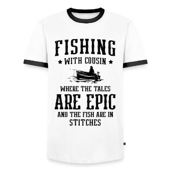 Pêche Cousin Pêcheur Cousins Drôle Poisson Perfec - T-shirt contrasté Homme - blanc/noir - Devant - AI Model Female 172 light (172cm) & AI Model Male 178 dark (178cm)