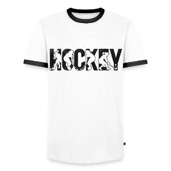 Field Hockey Hockey - Männer Kontrast-T-Shirt - Weiß/Schwarz - Vorne - AI Model Female 172 light (172cm) & AI Model Male 178 dark (178cm)