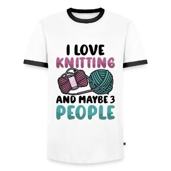I love Knitting and maybe 3 people - Männer Kontrast-T-Shirt - Weiß/Schwarz - Vorne - AI Model Female 172 light (172cm) & AI Model Male 178 dark (178cm)