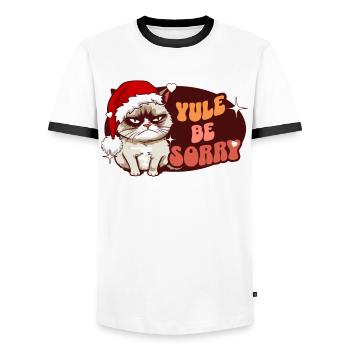 Yule Be Sorry: Angry Cat For Women Funny Christmas - Männer Kontrast-T-Shirt - Weiß/Schwarz - Vorne - AI Model Female 172 light (172cm) & AI Model Male 178 dark (178cm)
