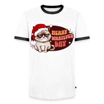 Merry Whatever Day Angry Cat Women Funny Christmas - Männer Kontrast-T-Shirt - Weiß/Schwarz - Vorne - AI Model Female 172 light (172cm) & AI Model Male 178 dark (178cm)