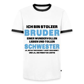 Ich bin stolzer Bruder einer tollen Schwester - Männer Kontrast-T-Shirt - Weiß/Schwarz - Vorne - AI Model Female 172 light (172cm) & AI Model Male 178 dark (178cm)