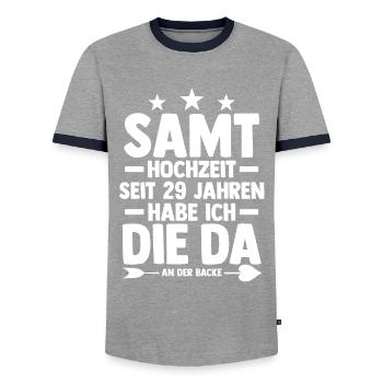 Ehe Samthochzeit 29 Jahre Verheiratet Hochzeitstag - Männer Kontrast-T-Shirt - Grau/Navy  - Vorne - AI Model Female 172 light (172cm) & AI Model Male 178 light (178cm)