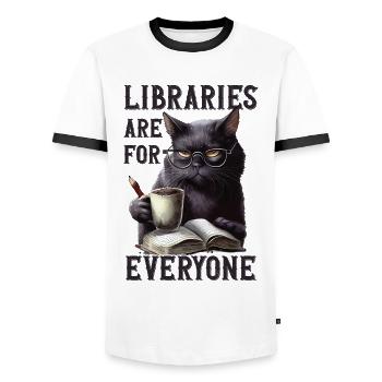 Libraries are for everyone Librarian - Men's Ringer Shirt - white/black - Front - AI Model Female 172 light (172cm) & AI Model Male 178 dark (178cm)