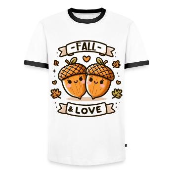 Cute Fall & Love - Thanksgiving Turkey Time Kids - Men's Ringer Shirt - white/black - Front - AI Model Female 172 light (172cm) & AI Model Male 178 dark (178cm)