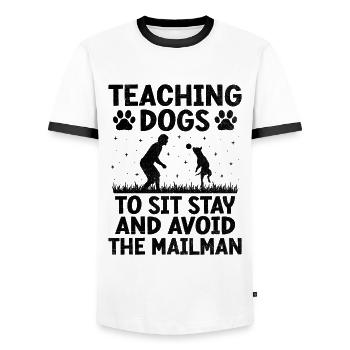 Dresseur de chiens Dressage de chiens Dressage de chiens Soins aux animaux de compagnie Pr - T-shirt contrasté Homme - blanc/noir - Devant - AI Model Female 172 light (172cm) & AI Model Male 178 dark (178cm)
