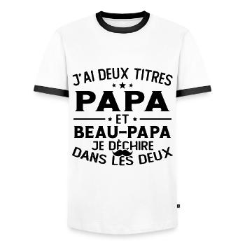 J'ai deux titres papa et beau papa - T-shirt contrasté Homme - blanc/noir - Devant - AI Model Female 172 light (172cm) & AI Model Male 178 dark (178cm)