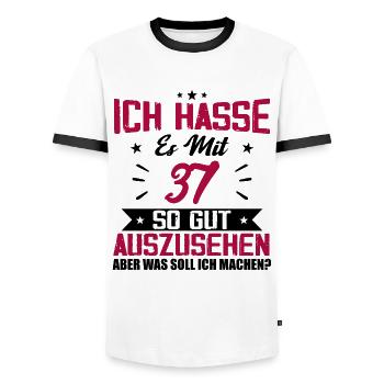 Ich hasse es mit 37 Geburtstag Gut Aussehen - Männer Kontrast-T-Shirt - Weiß/Schwarz - Vorne - AI Model Female 172 light (172cm) & AI Model Male 178 dark (178cm)