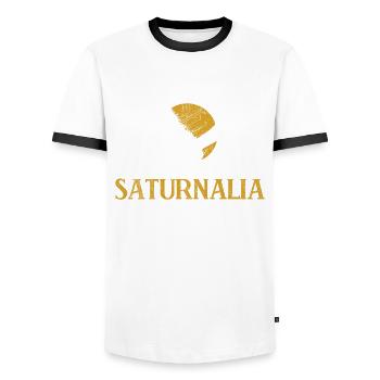 Saturnalien It's A Saturnalia Miracle - Men's Ringer Shirt - white/black - Front - AI Model Female 172 light (172cm) & AI Model Male 178 dark (178cm)