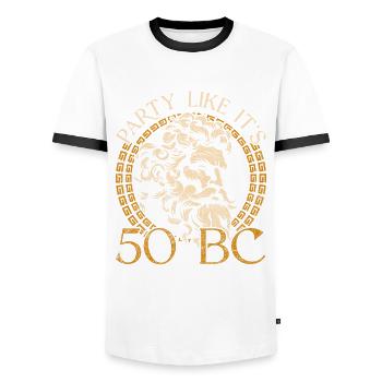 Saturnalia Party Like It's 50 BC - Men's Ringer Shirt - white/black - Front - AI Model Female 172 light (172cm) & AI Model Male 178 dark (178cm)