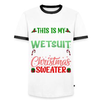Aufgrund Der Inflation ist das mein Wetsuit - Männer Kontrast-T-Shirt - Weiß/Schwarz - Vorne - AI Model Female 172 light (172cm) & AI Model Male 178 dark (178cm)