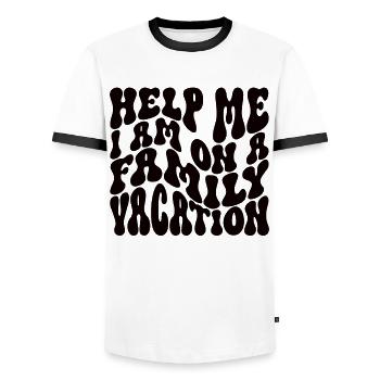 Au secours, je suis en vacances en famille - T-shirt contrasté Homme - blanc/noir - Devant - AI Model Female 172 light (172cm) & AI Model Male 178 dark (178cm)