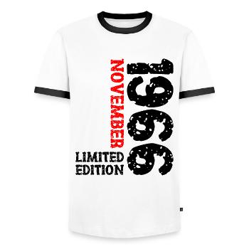 1966 novembre édition limitée 57e anniversaire décoration - T-shirt contrasté Homme - blanc/noir - Devant - AI Model Female 172 light (172cm) & AI Model Male 178 dark (178cm)
