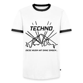 Techno - Diese Musik mit ohne singen-DJ Kopfhörer - Männer Kontrast-T-Shirt - Weiß/Schwarz - Vorne - AI Model Female 172 light (172cm) & AI Model Male 178 dark (178cm)